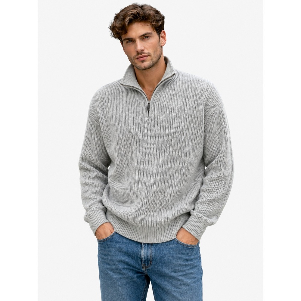 J. Crew Factory Textured Knit Quarter Zip Sweater Men XL Gray Long Sleeve Cotton
